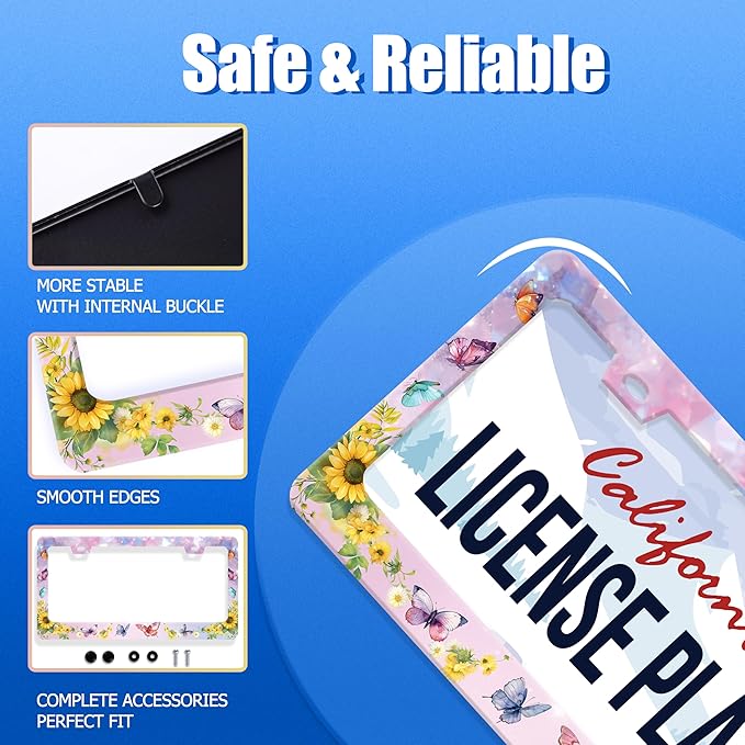 Beautiful Butterfly Sunflower License Plate Frame Yellow Floral License Plate - Image 2