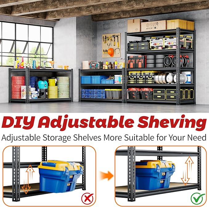 72"H Storage Shelves heavy duty, 2000LBS Garage Shelving, 5 Tier Metal Shelving - Image 7