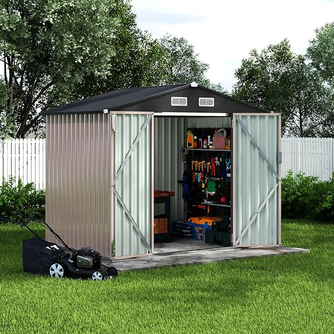 6x8x6.4 FT Outdoor Storage Sheds, Metal Garden Tool Shed by GarveeLife