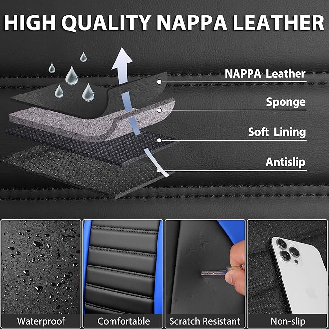 CAR PASS Nappa Leather Car Seat Covers Front Seats, Luxury Seat Protector - Image 4