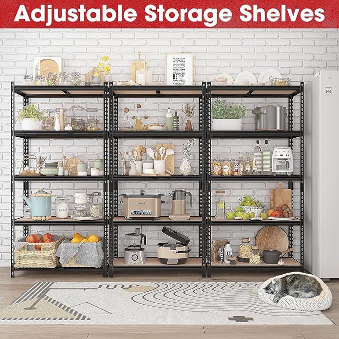3 Pack 5 Tier Garage Shelving Unit, Adjustable Garage Storage Utility Rack - Image 8