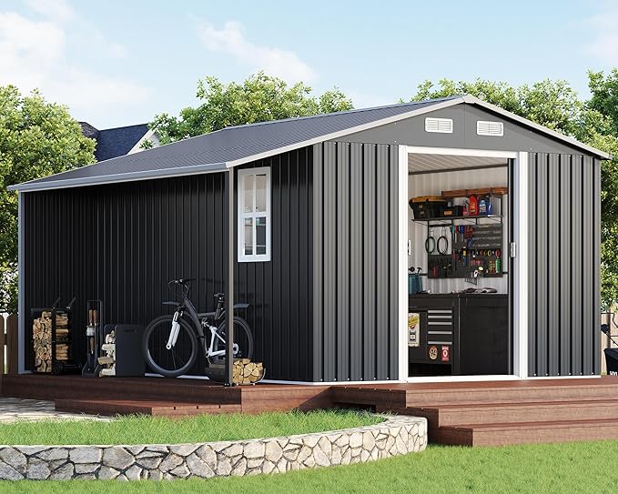 Jocisland 10.6x10.3x6.3 FT Galvanized Metal Storage Shed by Jocisland