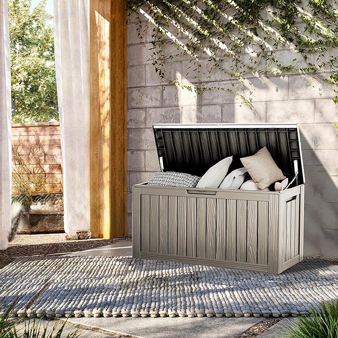 80 Gallon Lockable Resin Deck Box, Waterproof & UV-Resistant Outdoor Storage Box - Image 4