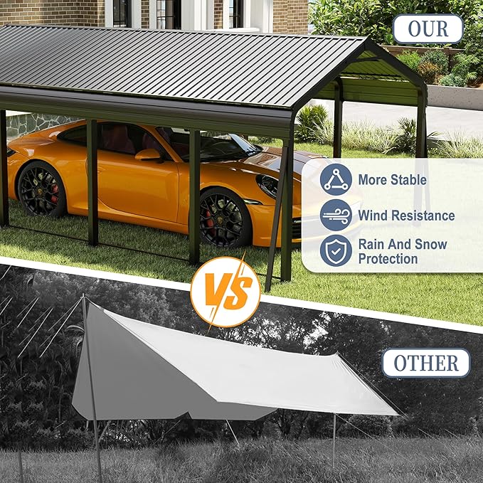 12x20 FT Metal Carport, Heavy Duty Car Port Canopy - Image 5