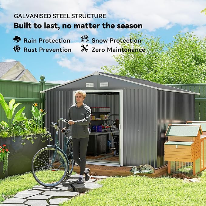 Outsunny 11' x 9' Outdoor Storage Shed, Garden Tool Metal Shed - Image 3