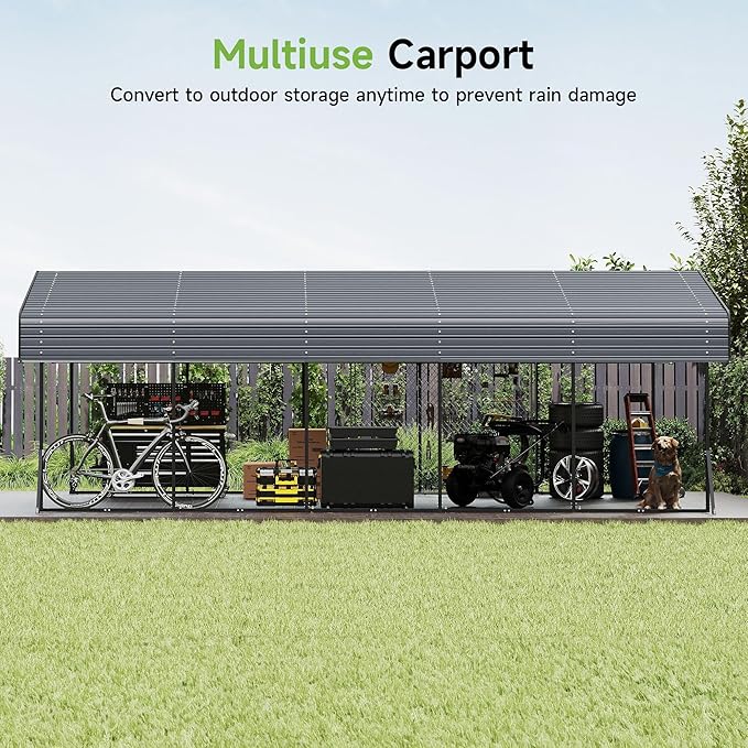 Real Relax 13' x 26' Heavy Duty Metal Carport, Outdoor Garage Car Shelter Shade - Image 4