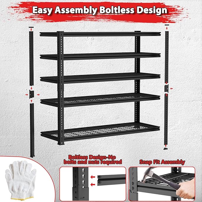 Storage Shelves 2PCS, Garage Shelving Heavy Duty 2400LBS Capacity, 5 Tier - Image 3
