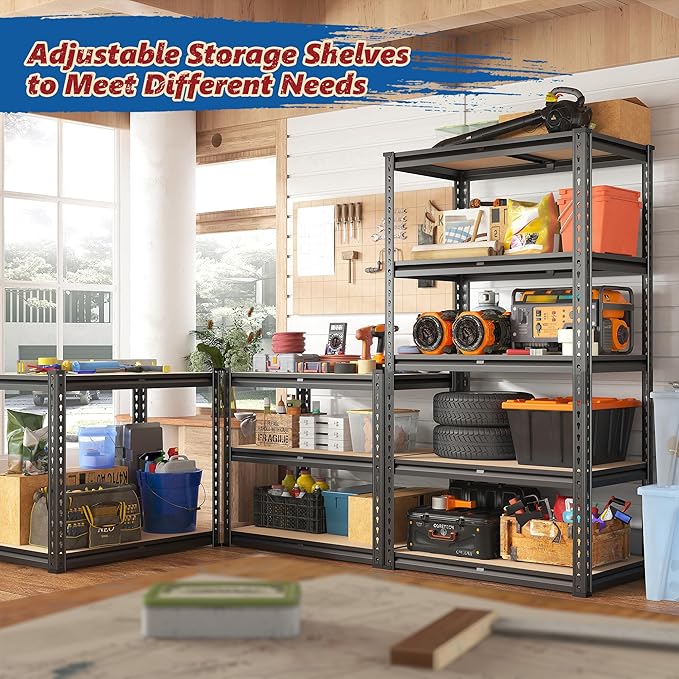 REIBII Storage Shelves 1600LBS Garage Shelving Heavy Duty Metal Shelving 5 Tier - Image 4