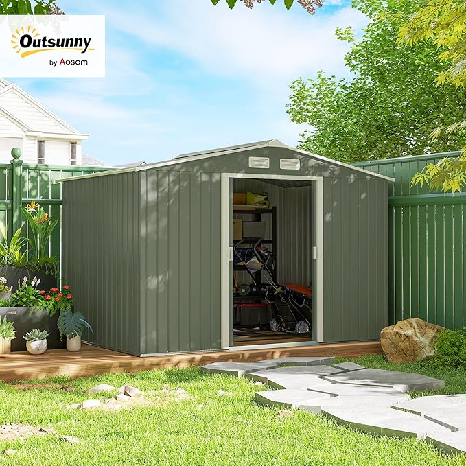 Outsunny 9' x 6' Outdoor Storage Shed, Garden Tool Metal Shed - Image 2