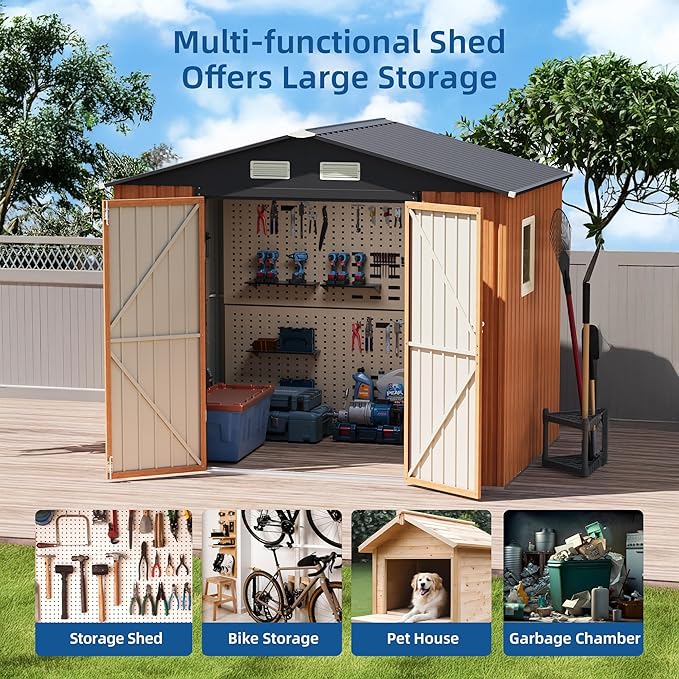 8x6FT Outdoor Storage Shed, Metal Garden Shed - Image 6