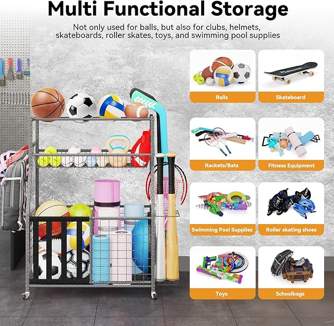 HOMREST Sports Equipment Storage, Ball Storage, Ball Holder, Garage Sports - Image 7