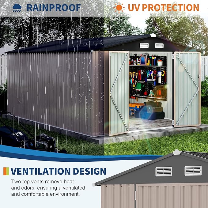 10x14 FT Metal Storage Sheds Outdoor, Metal Yard Sheds Garden Shed Kit - Image 5
