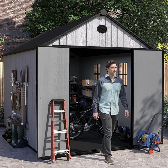 7.3x11.2 FT Resin Outdoor Storage Shed Large, 566 Cuft Garden Tool Sheds & - Image 3
