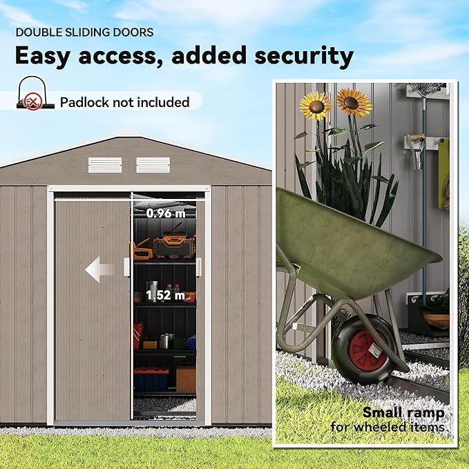 Outsunny 9' x 6' Outdoor Storage Shed, Garden Tool Metal Shed - Image 4