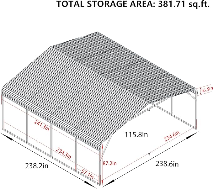 20x20 FT Carport with Metal Roof, Heavy Duty Metal Carport Canopy, Garage Car - Image 5