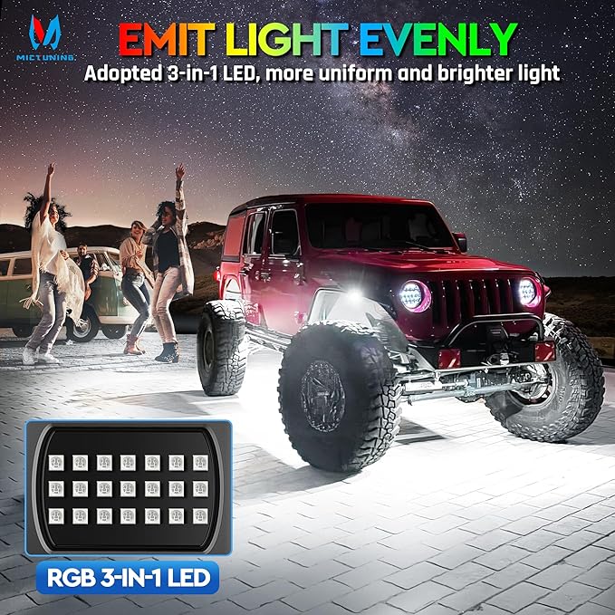 MICTUNING 2025 1000% Bright Q1 MAX RGB+IC Rock Lights, 12 Pods Chasing - Image 3