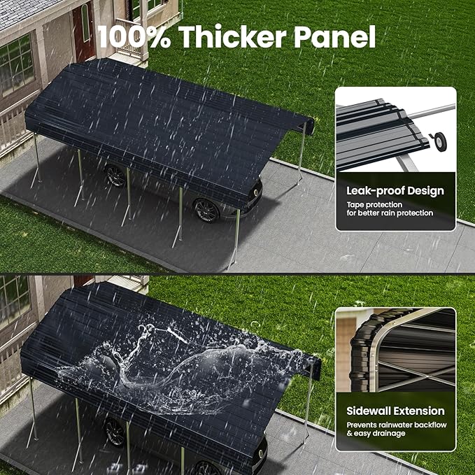 12x20Ft Carport, Heavy Duty Metal Car Port, All-Weather Protection, Easy - Image 3