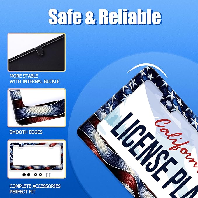 Personalised License Plate Frame American Flag USA License Plate Stainless - Image 2