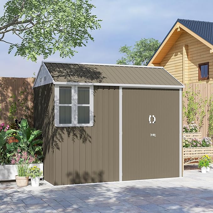 Outsunny 8' x 5.5' Outdoor Storage Shed, Metal Garden Shed - Image 9