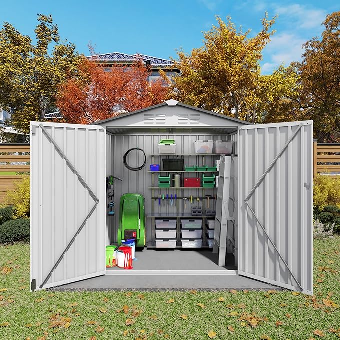 6 x 4 FT Outdoor Storage Metal Shed, Bike Garden Tool Shed - Image 5