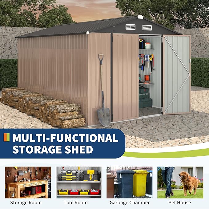 8x12x6.4 FT Outdoor Storage Sheds, Metal Garden Tool Shed - Image 3