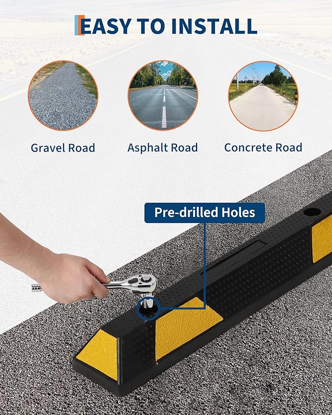 Garvee 72 Inch Heavy Duty Rubber Parking Curb, Garage Car Wheel Stopper - Image 4