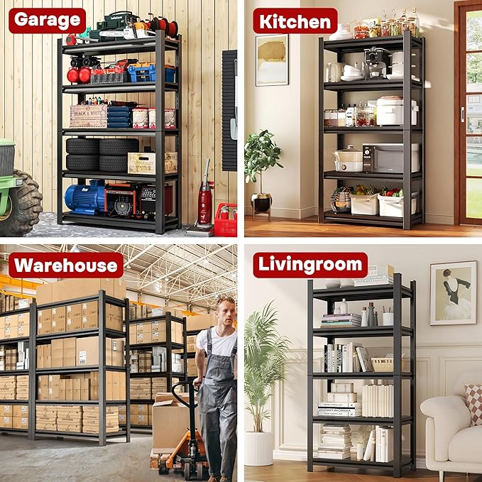 40" Wx72 H, Heavy Duty 5-Tier Steel Garage Shelving Unit | 3500LB Capacity| - Image 9
