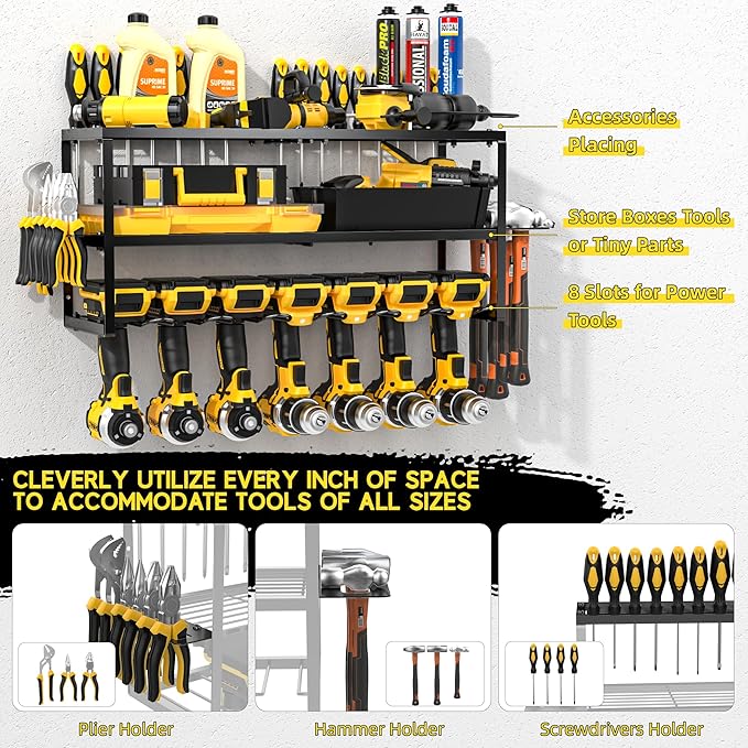 Power Tool Organizer-7 Drill Holder Wall Mount, Garage Organization Storage - Image 4