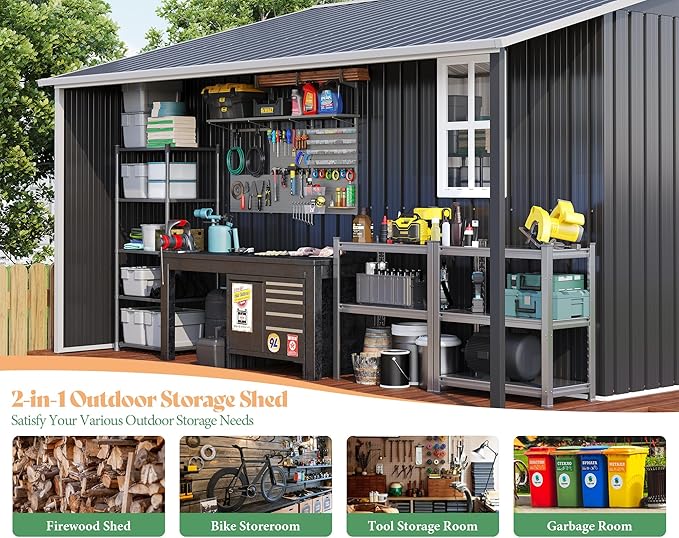 Jocisland 10.6x6.8x6.3 FT Galvanized Metal Storage Shed - Image 3