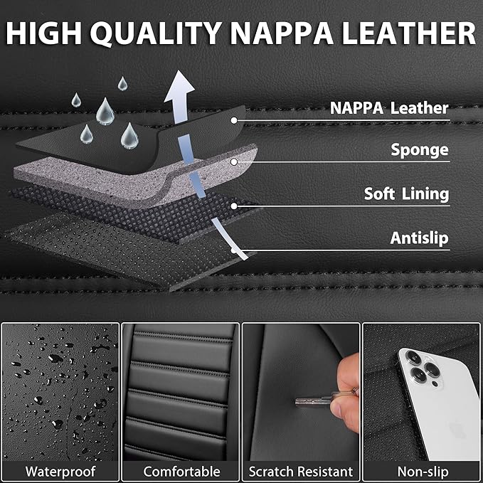 CAR PASS Nappa Leather Car Seat Covers Front Seats, Luxury Seat Protector - Image 6