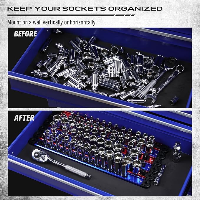 Magnetic Socket Holder Organizer Set: 6-Piece Detachable 1/4, 1/2 Socket Trays - Image 5