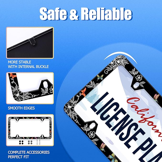 Butterfly License Plate Frame Wild Flower License Plate Holder Stainless Steel - Image 2