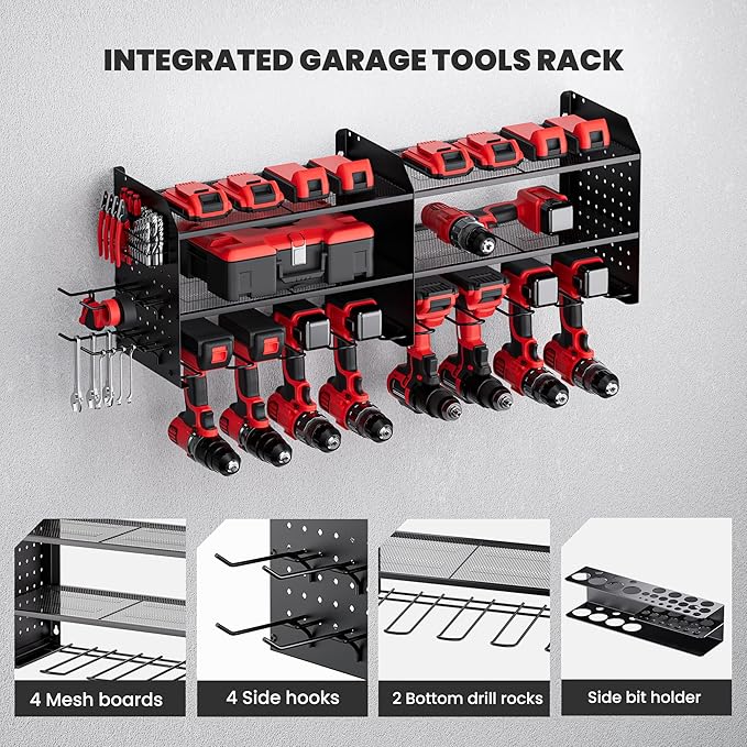 TRZZ 2-in-1 Power Tool Organizer Wall Mount, 3-Layer Drill Holder - Image 2