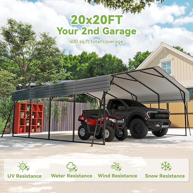 Real Relax 20x20ft Heavy Duty Metal Carport - Image 3