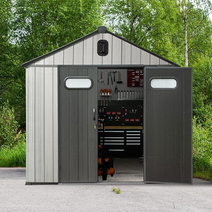 Domi 8x12 FT Outdoor Resin Storage Shed, All-Weather Double-Wall Storage - Image 2