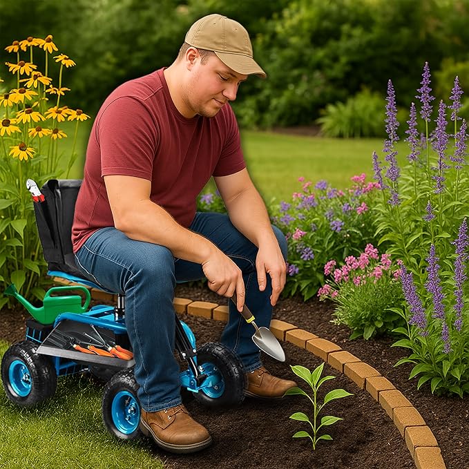 Garden Seat with Wheels – Adjustable 360° Swivel Gardening Stool with Hydraulic - Image 2