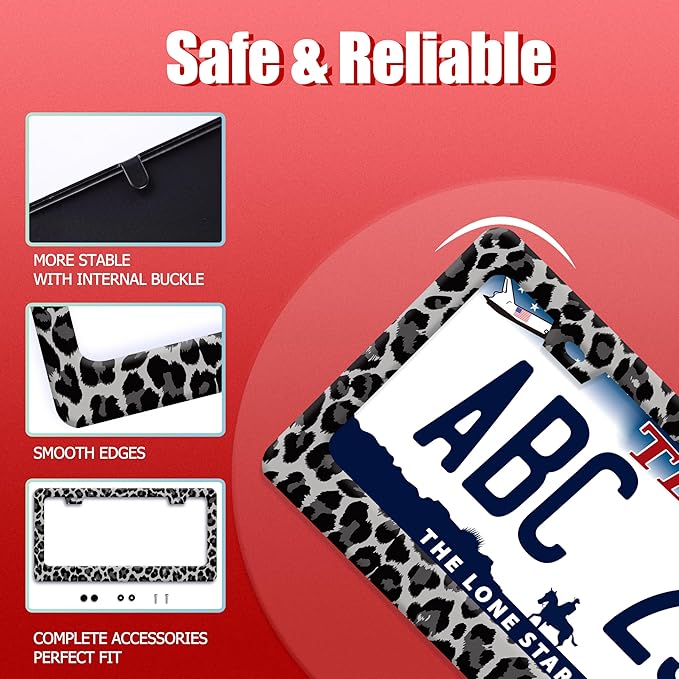 Black Gray Leopard Print License Plate Frame Beautiful Cheetah Print License - Image 2