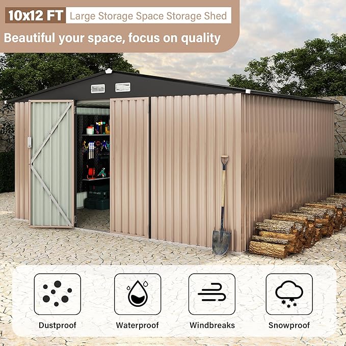 10x12 FT Metal Storage Sheds Outdoor, Metal Yard Sheds Garden Shed Kit - Image 7