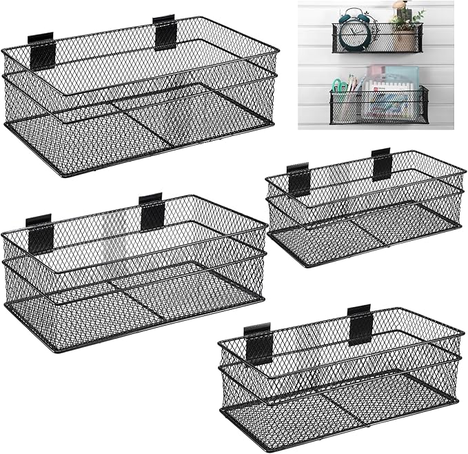 Barydat 4 Pcs Slatwall Basket Set Ventilated Metal Slatwall Basket Hanging Wire by home