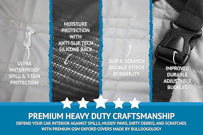Bulldogology Dog Car Seat Cover Waterproof Heavy Duty Bench Dog Hammock - Image 3