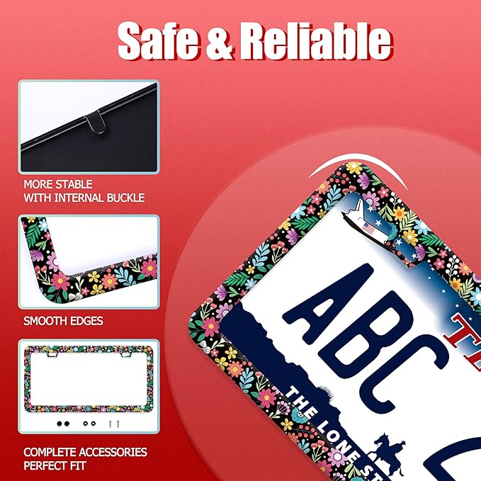 Colorful Flowers License Plate Frame Funny Floral License Plate Frames - Image 2