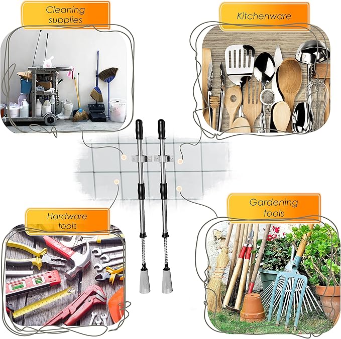 Self Adhesive Broom and Mop Holder Wall Mounted – SUS304 Stainless Steel 2-Slot - Image 3