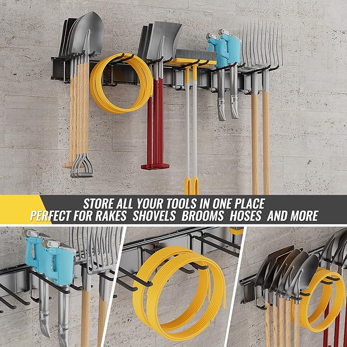 Garage Tool Rack Wall Mount – 64 inches Heavy-Duty Garden Tool Holder - Image 3