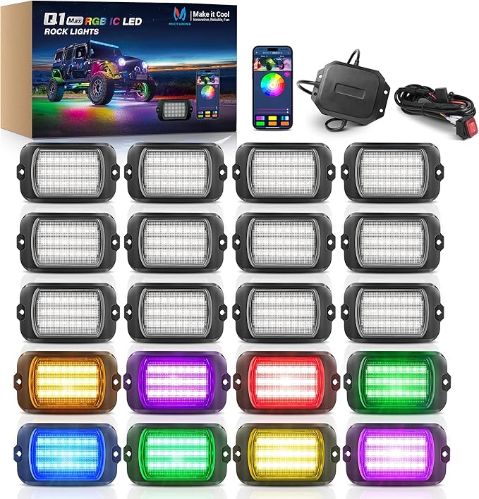 MICTUNING 2025 1000% Bright Q1 MAX RGB+IC Rock Lights, 20 Pods Chasing by MICTUNINGINC