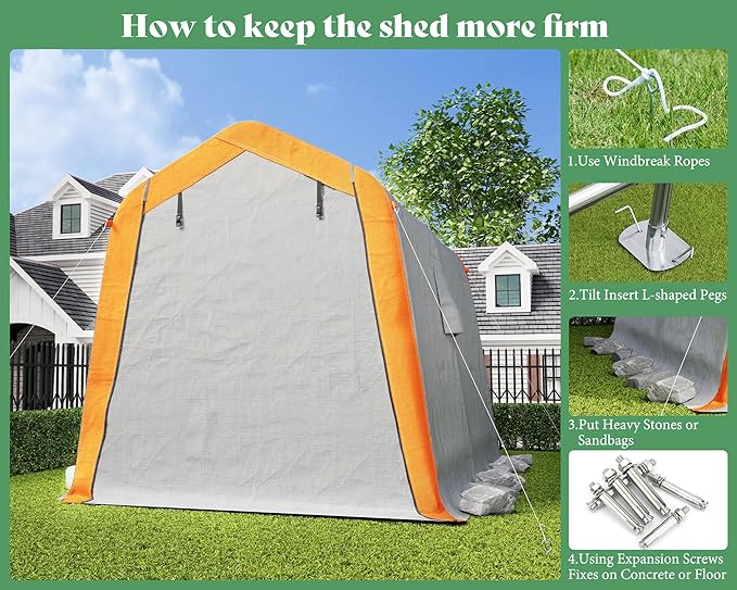 AMERLIFE 6x8x6.6 FT Heavy Duty Portable Shed Storage Shelter, Outdoor Storage - Image 7