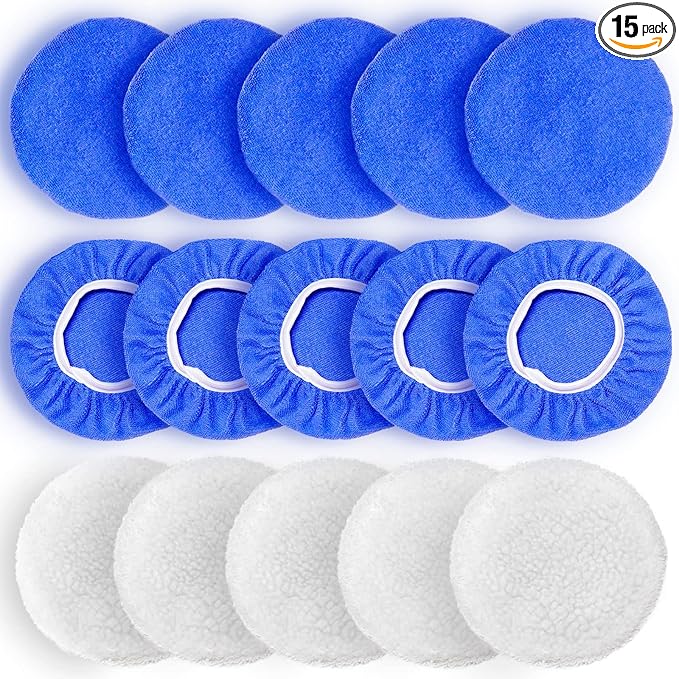 7 to 8 Inch Car Polisher Pad Bonnet, 10*Microfiber+5*Woollen by FONAROLL
