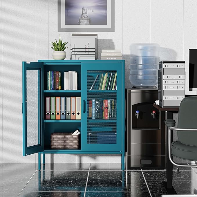 Metal Storage Cabinet with Mesh Doors, Steel Display Cabinet with Adjustable - Image 8
