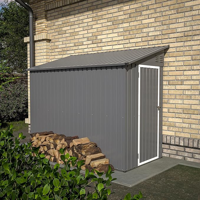 4x8 FT Outdoor Storage Shed, Lean to Metal Shed W/Floor Included, Garden - Image 5