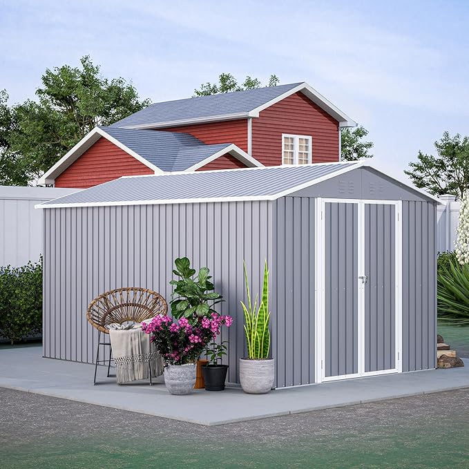8x12 FT Outdoor Storage Shed, Metal Shed W/Floor, Garden Storage Shed W/ 1 - Image 2
