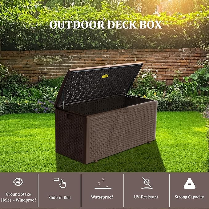 Premium Pro Edition 180 Gallon Lockable Resin Deck Box, Waterproof & - Image 3
